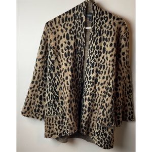 Monterey Bay Soft Longline Leopard Print 100% Wool Open Front Cardigan PS